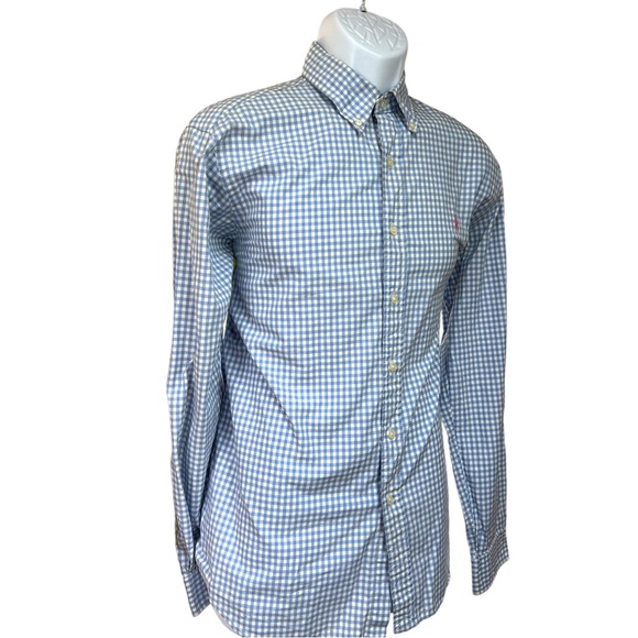 SzL Custom Fit Ralph Lauren Blue White Check long Sleeve Button Down - Picture 3 of 6